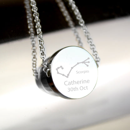 Personalised Scorpio Zodiac Star Sign Silver Tone Necklace (October 23rd - November 21st) - Personalise It!