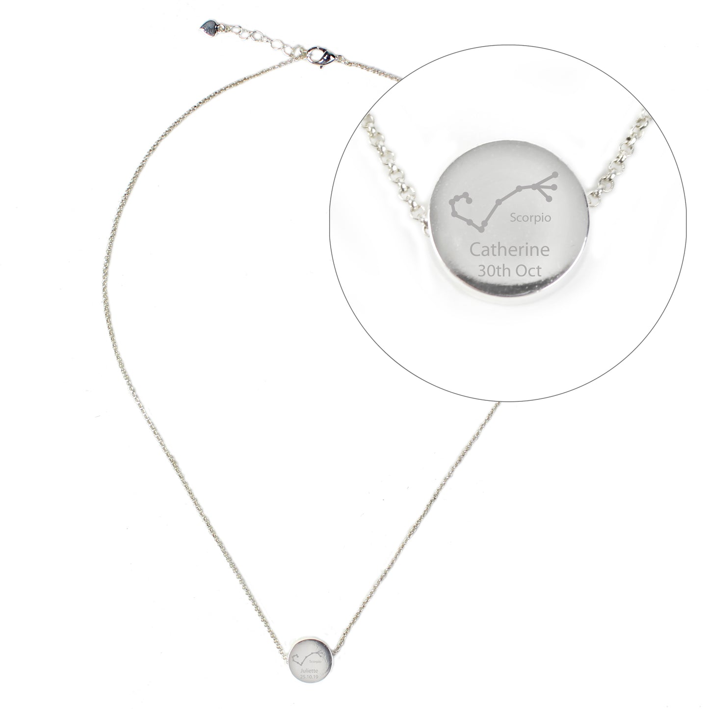 Personalised Scorpio Zodiac Star Sign Silver Tone Necklace (October 23rd - November 21st) - Personalise It!