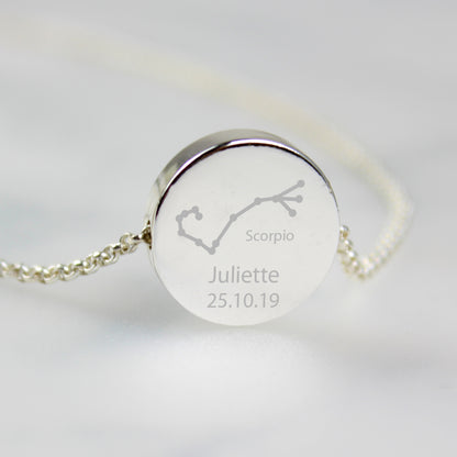Personalised Scorpio Zodiac Star Sign Silver Tone Necklace (October 23rd - November 21st) - Personalise It!