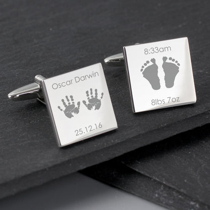 Personalised Hands and Feet New Baby Square Cufflinks - Personalise It!