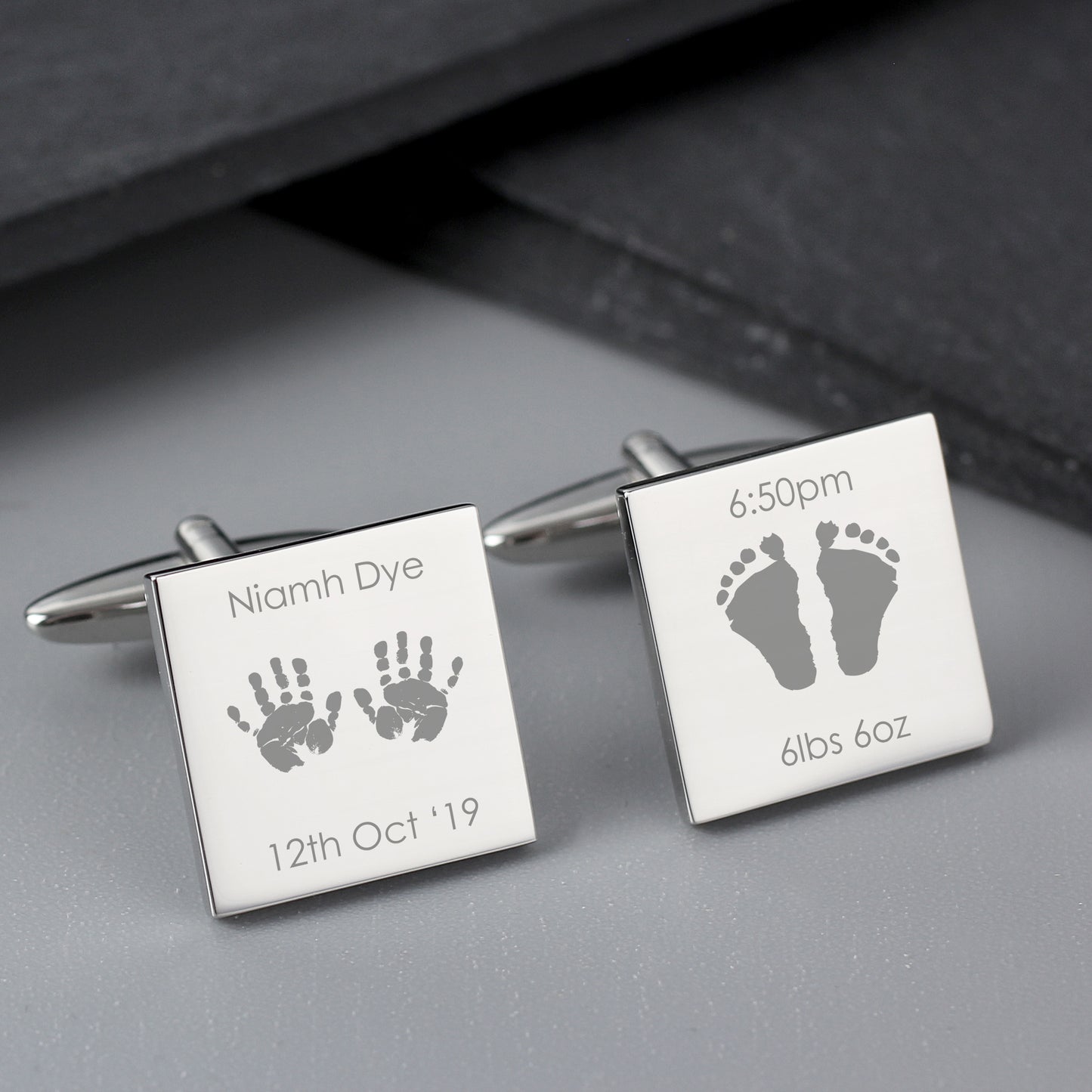 Personalised Hands and Feet New Baby Square Cufflinks - Personalise It!
