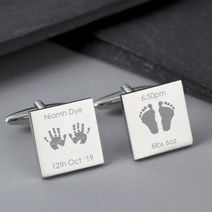 Personalised Hands and Feet New Baby Square Cufflinks - Personalise It!