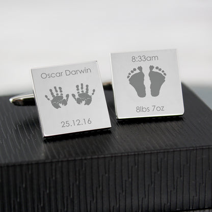 Personalised Hands and Feet New Baby Square Cufflinks - Personalise It!