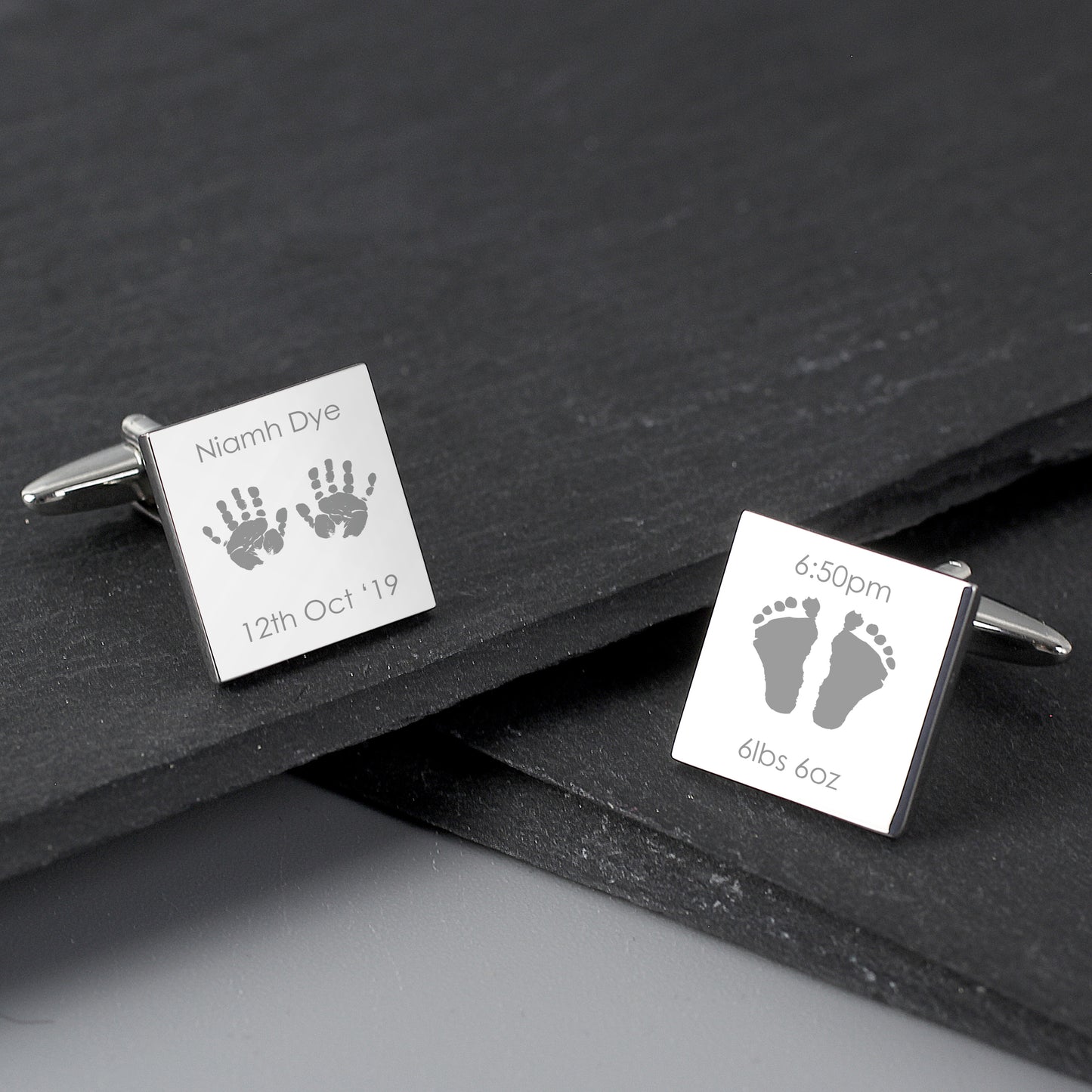 Personalised Hands and Feet New Baby Square Cufflinks - Personalise It!