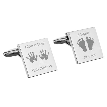 Personalised Hands and Feet New Baby Square Cufflinks - Personalise It!