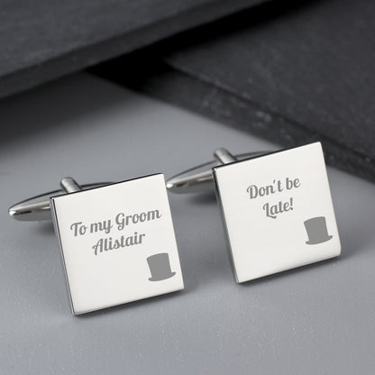 Personalised Top Hat Wedding Square Cufflinks - Personalise It!