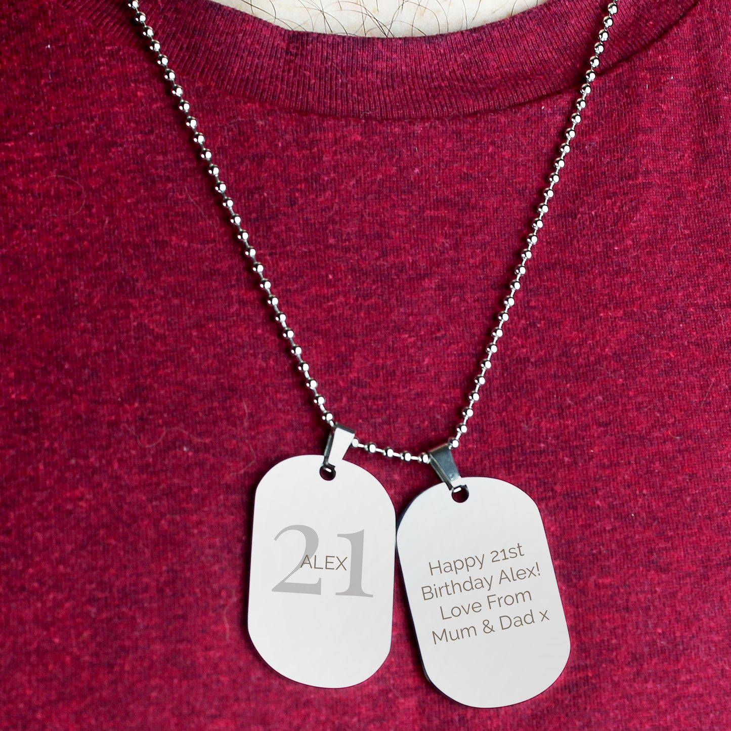 Personalised Big Age Stainless Steel Double Dog Tag Necklace - Personalise It!