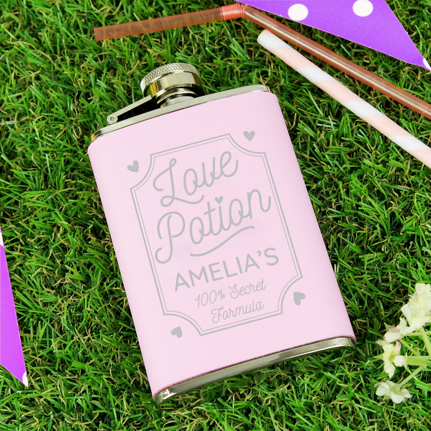 Personalised Love Potion Pink Hip Flask - Personalise It!