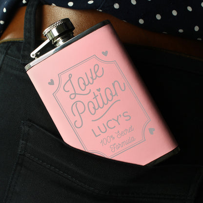 Personalised Love Potion Pink Hip Flask - Personalise It!