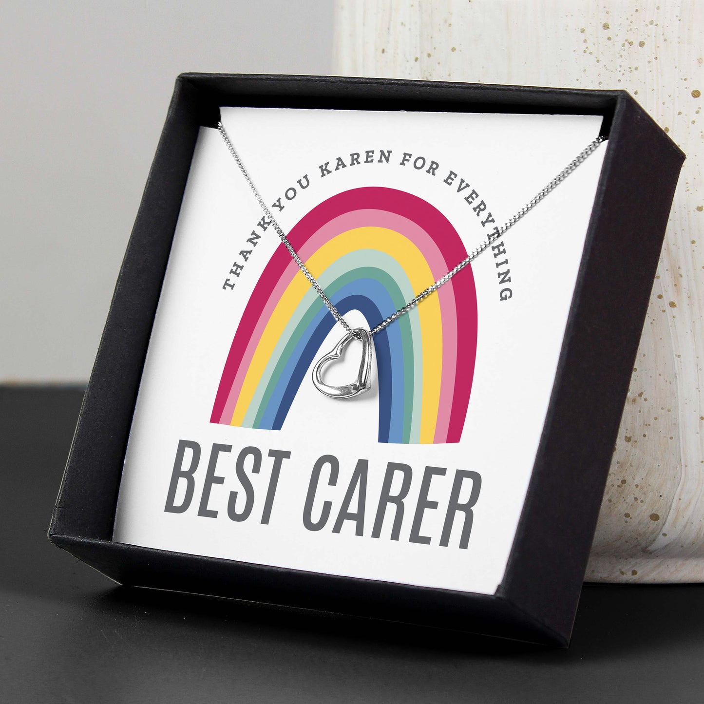 Personalised Rainbow Sentiment Silver Tone Necklace and Box - Personalise It!