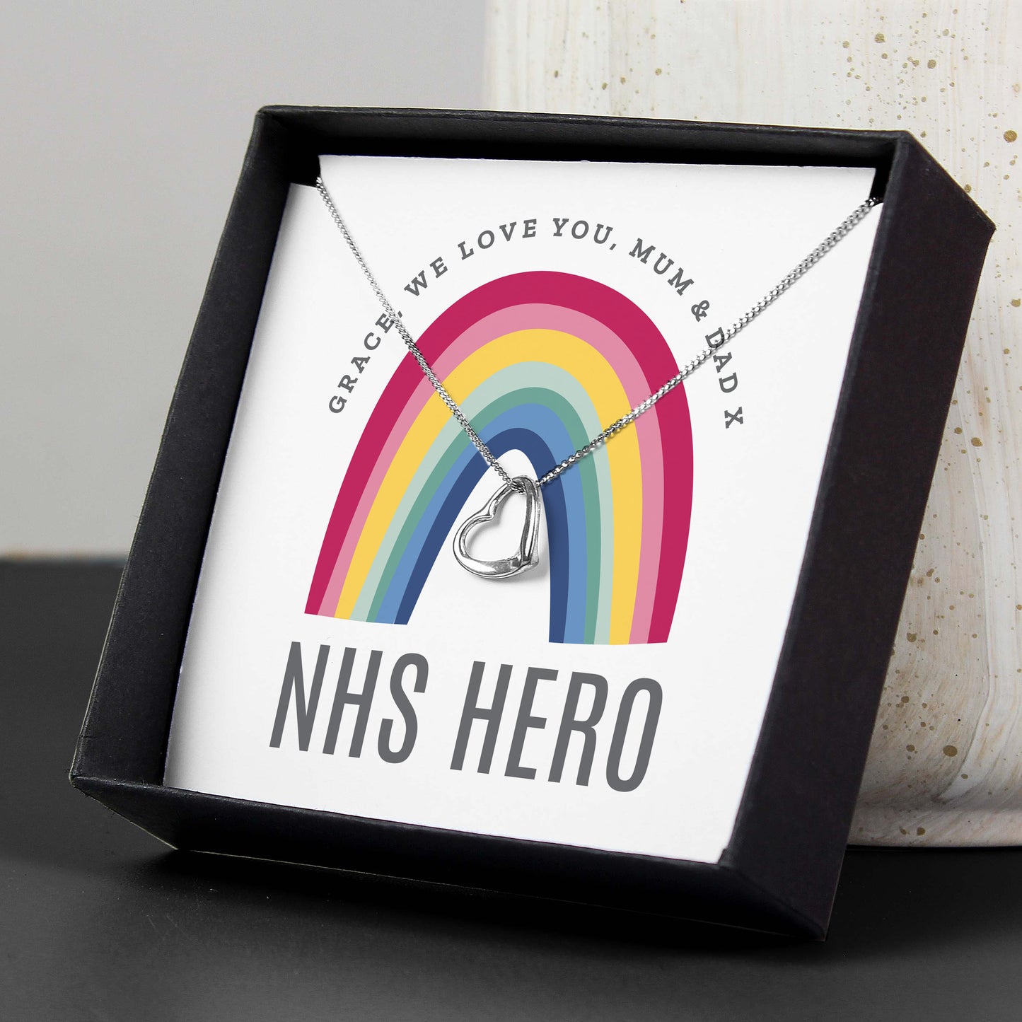 Personalised Rainbow Sentiment Silver Tone Necklace and Box - Personalise It!