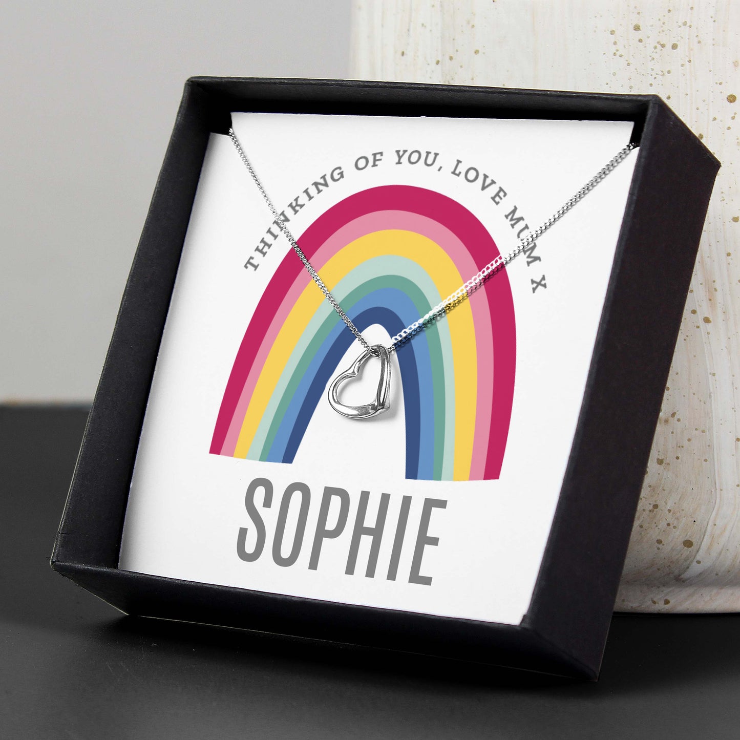 Personalised Rainbow Sentiment Silver Tone Necklace and Box - Personalise It!