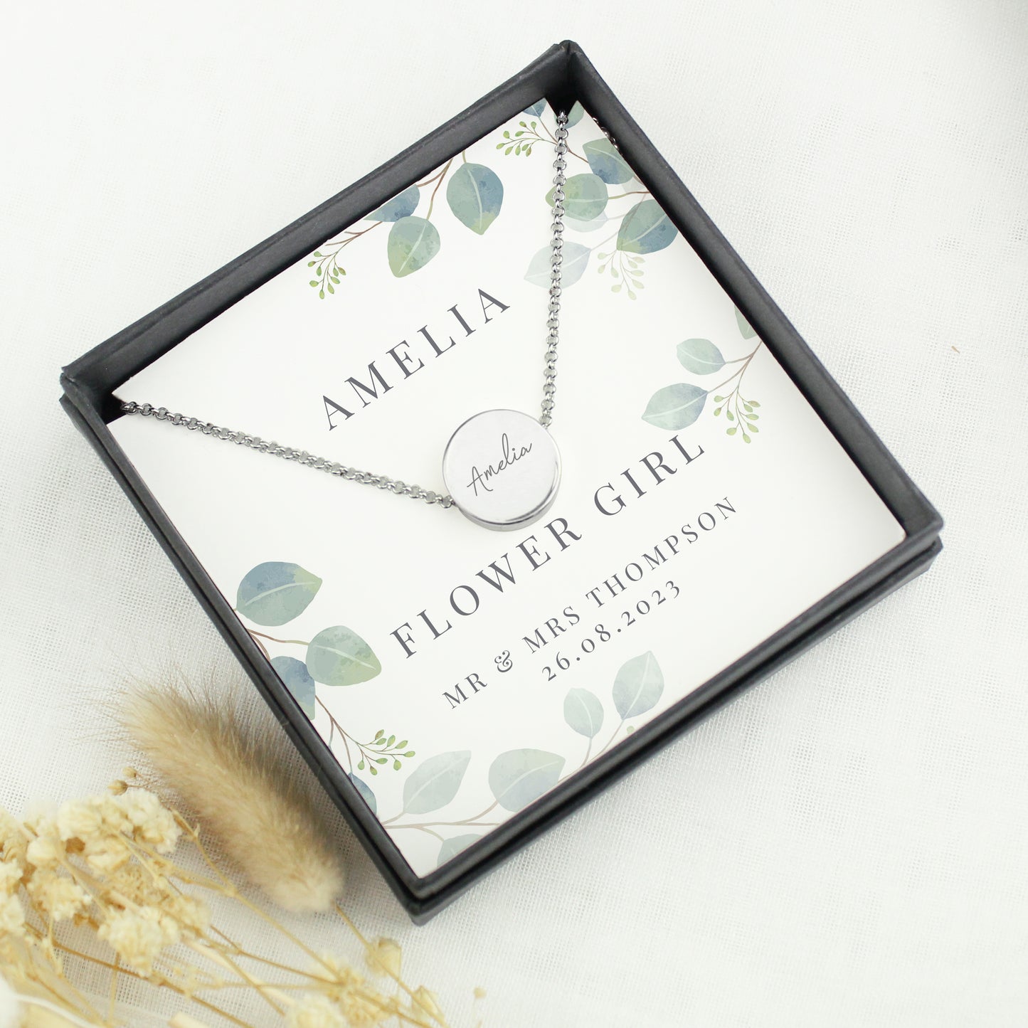 Personalised Botanical Sentiment Silver Tone Necklace and Box - Personalise It!