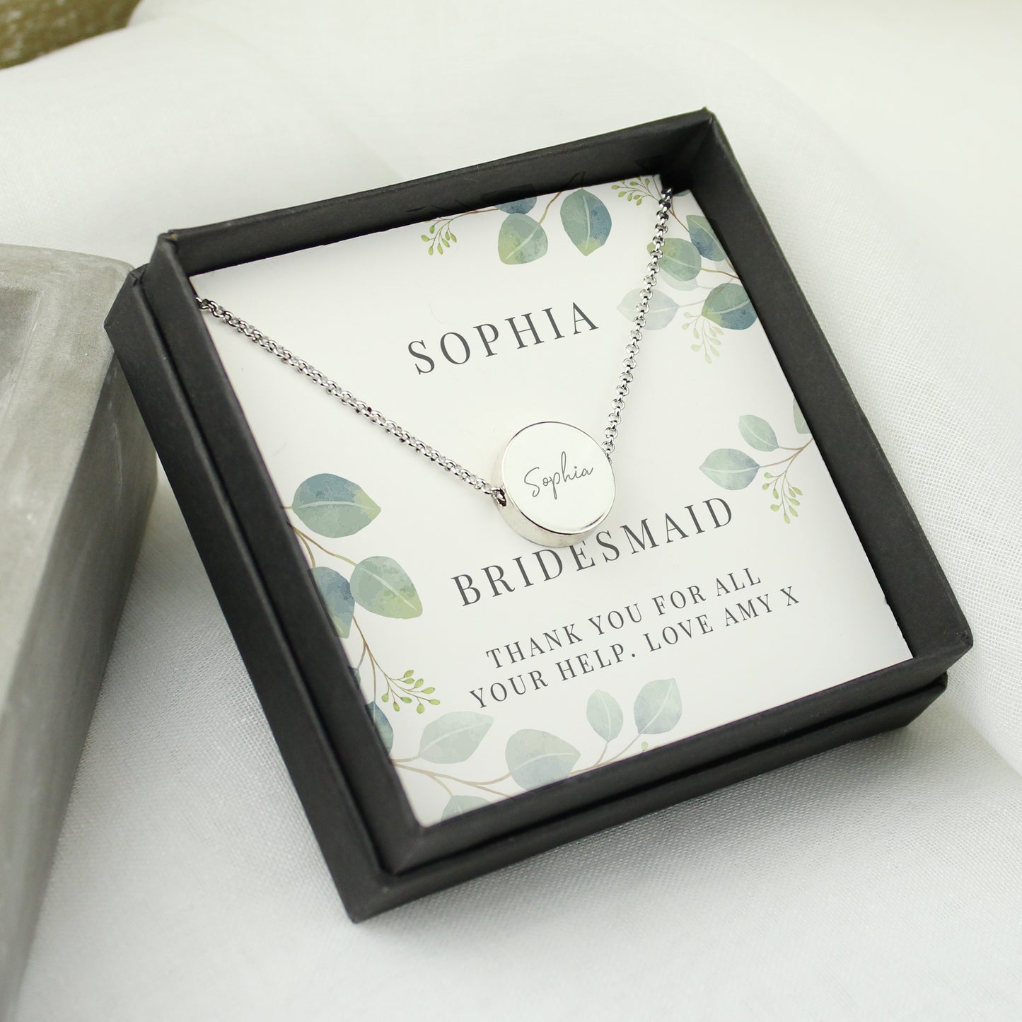 Personalised Botanical Sentiment Silver Tone Necklace and Box - Personalise It!