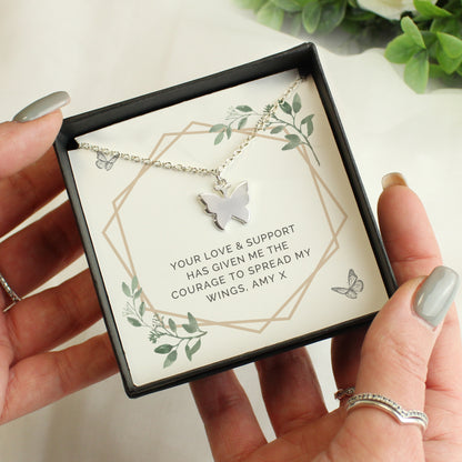 Personalised Botanical Sentiment Butterfly  Necklace and Box - Personalise It!
