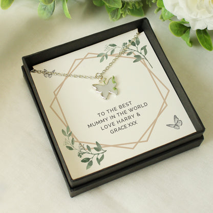 Personalised Botanical Sentiment Butterfly  Necklace and Box - Personalise It!