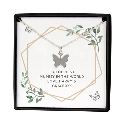 Personalised Botanical Sentiment Butterfly  Necklace and Box - Personalise It!