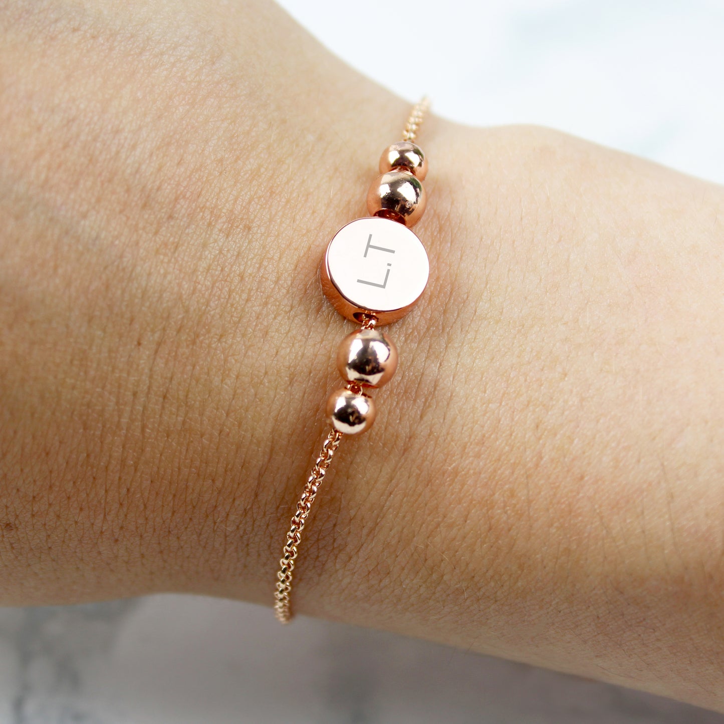 Personalised Rose Gold Tone Initials Disc Bracelet - Personalise It!