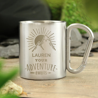 Personalised 'Adventure Awaits' Stainless Steel Mug - Personalise It!