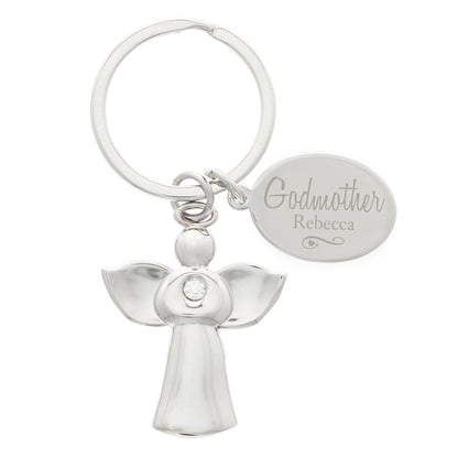 Personalised Silver Plated Swirls & Hearts Godmother Angel Keyring - Personalise It!
