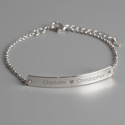 Personalised Silver Tone Heart Bar Bracelet - Personalise It!
