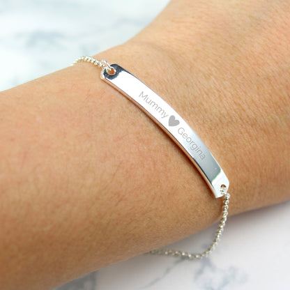Personalised Silver Tone Heart Bar Bracelet - Personalise It!