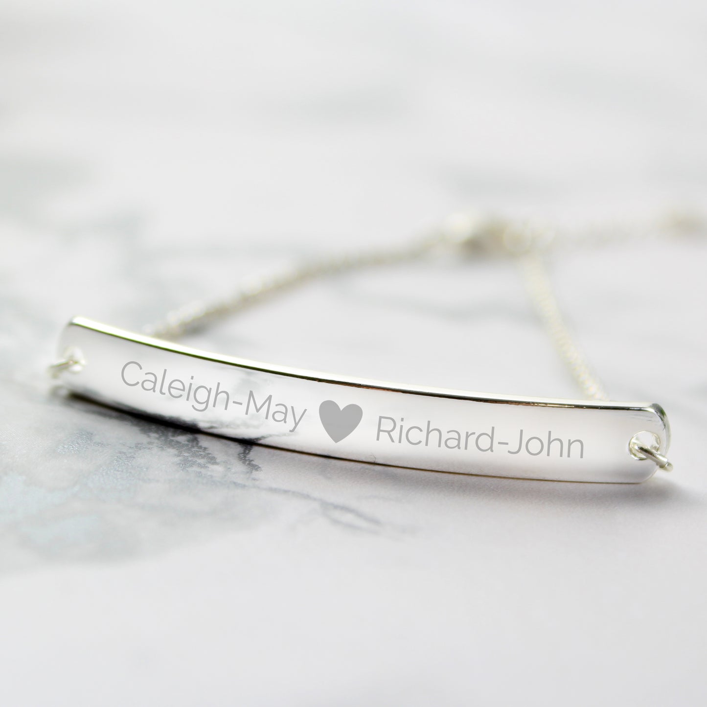 Personalised Silver Tone Heart Bar Bracelet - Personalise It!
