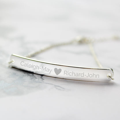 Personalised Silver Tone Heart Bar Bracelet - Personalise It!