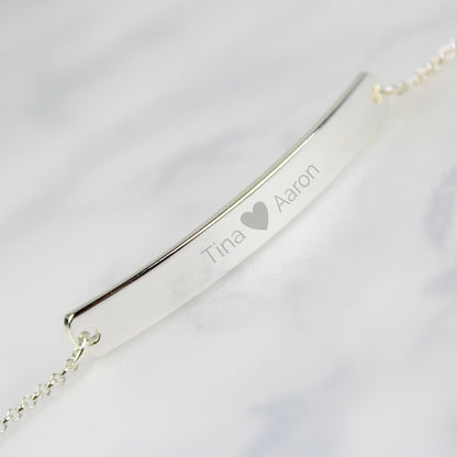 Personalised Silver Tone Heart Bar Bracelet - Personalise It!