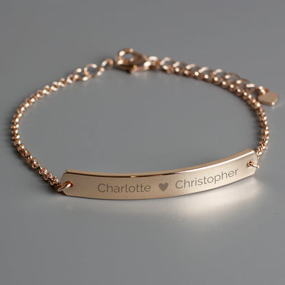 Personalised Rose Gold Tone Heart Bar Bracelet - Personalise It!