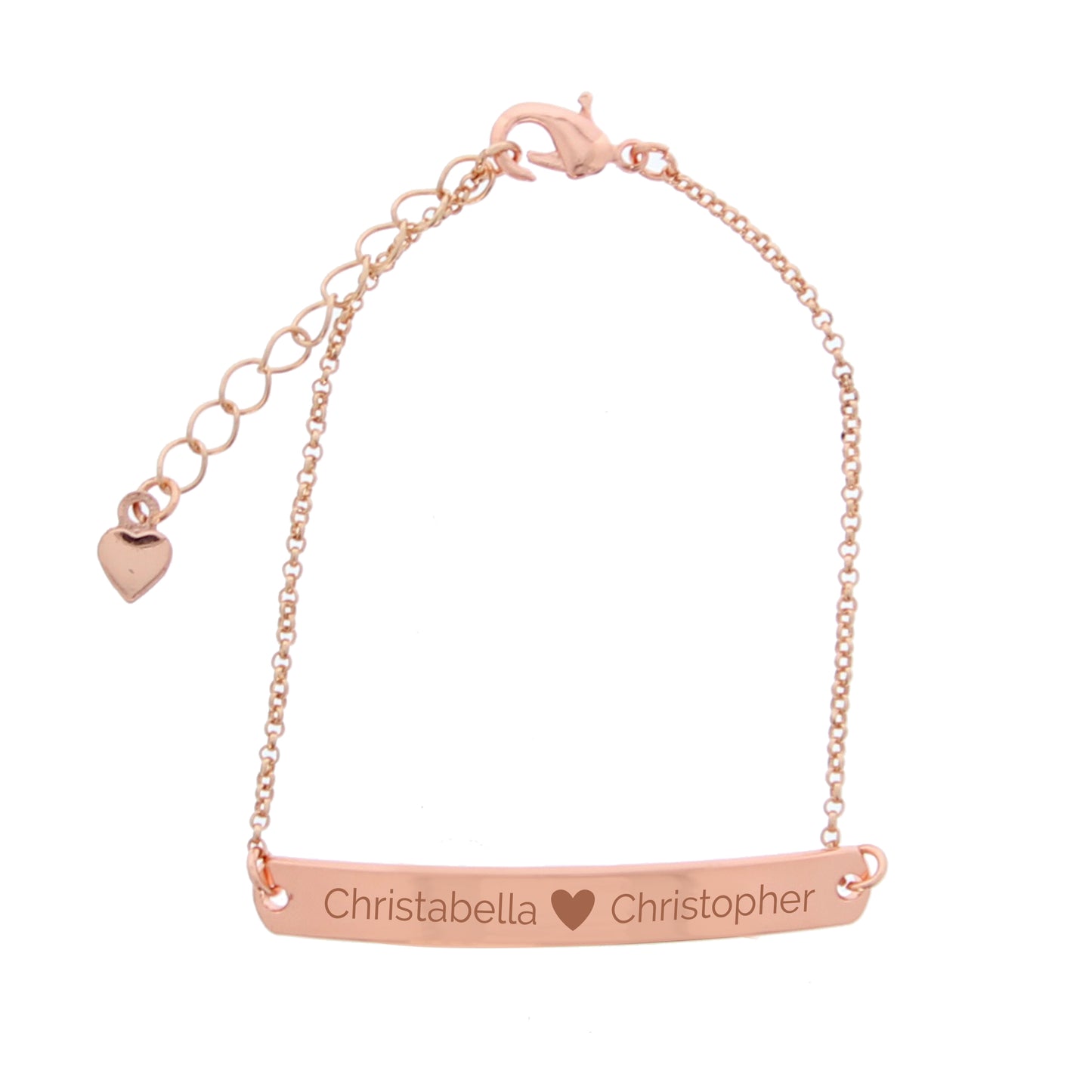 Personalised Rose Gold Tone Heart Bar Bracelet - Personalise It!