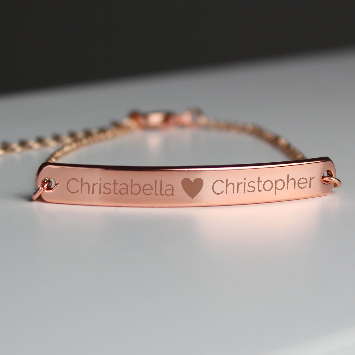 Personalised Rose Gold Tone Heart Bar Bracelet - Personalise It!
