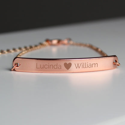 Personalised Rose Gold Tone Heart Bar Bracelet - Personalise It!