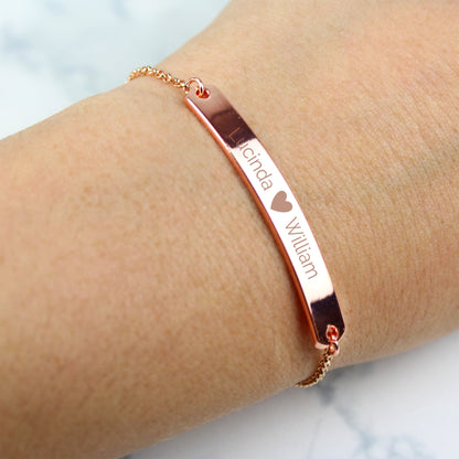 Personalised Rose Gold Tone Heart Bar Bracelet - Personalise It!
