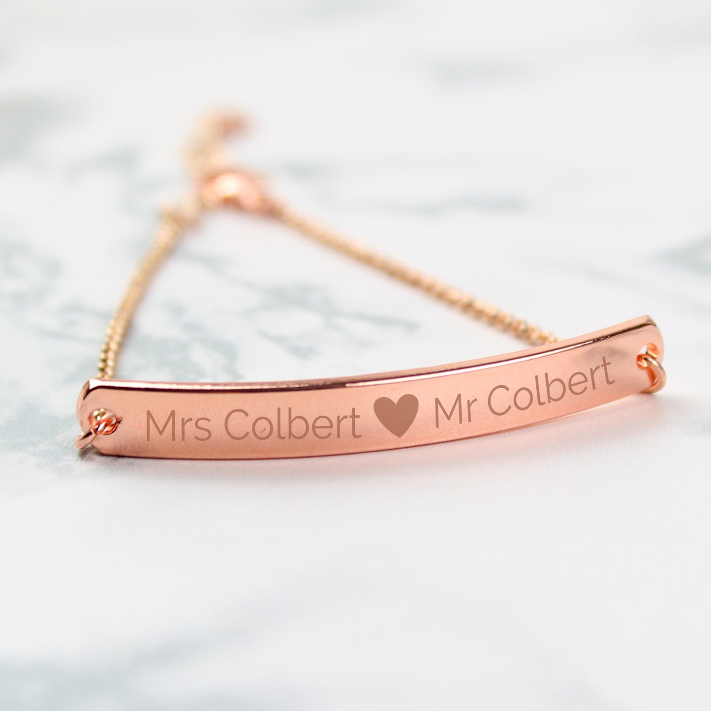 Personalised Rose Gold Tone Heart Bar Bracelet - Personalise It!