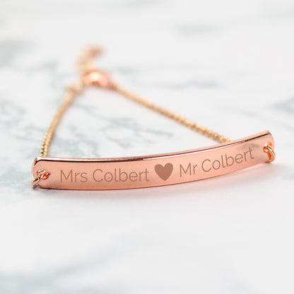 Personalised Rose Gold Tone Heart Bar Bracelet - Personalise It!