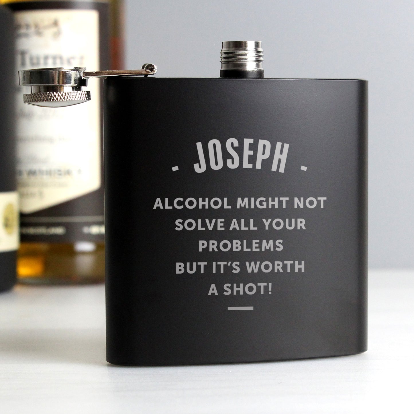 Personalised Any Message Black Hip Flask - Personalise It!