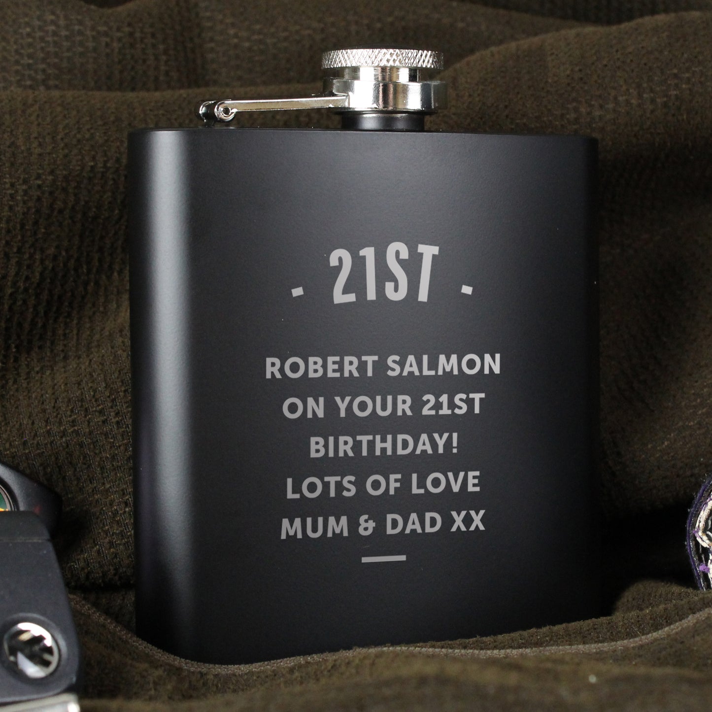 Personalised Any Message Black Hip Flask - Personalise It!