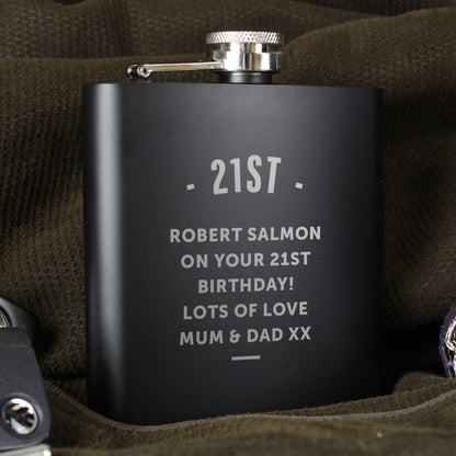 Personalised Any Message Black Hip Flask - Personalise It!