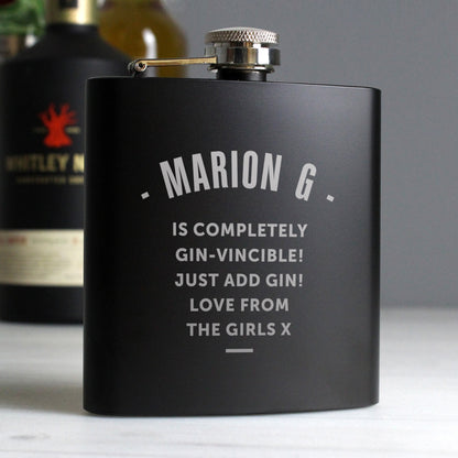 Personalised Any Message Black Hip Flask - Personalise It!