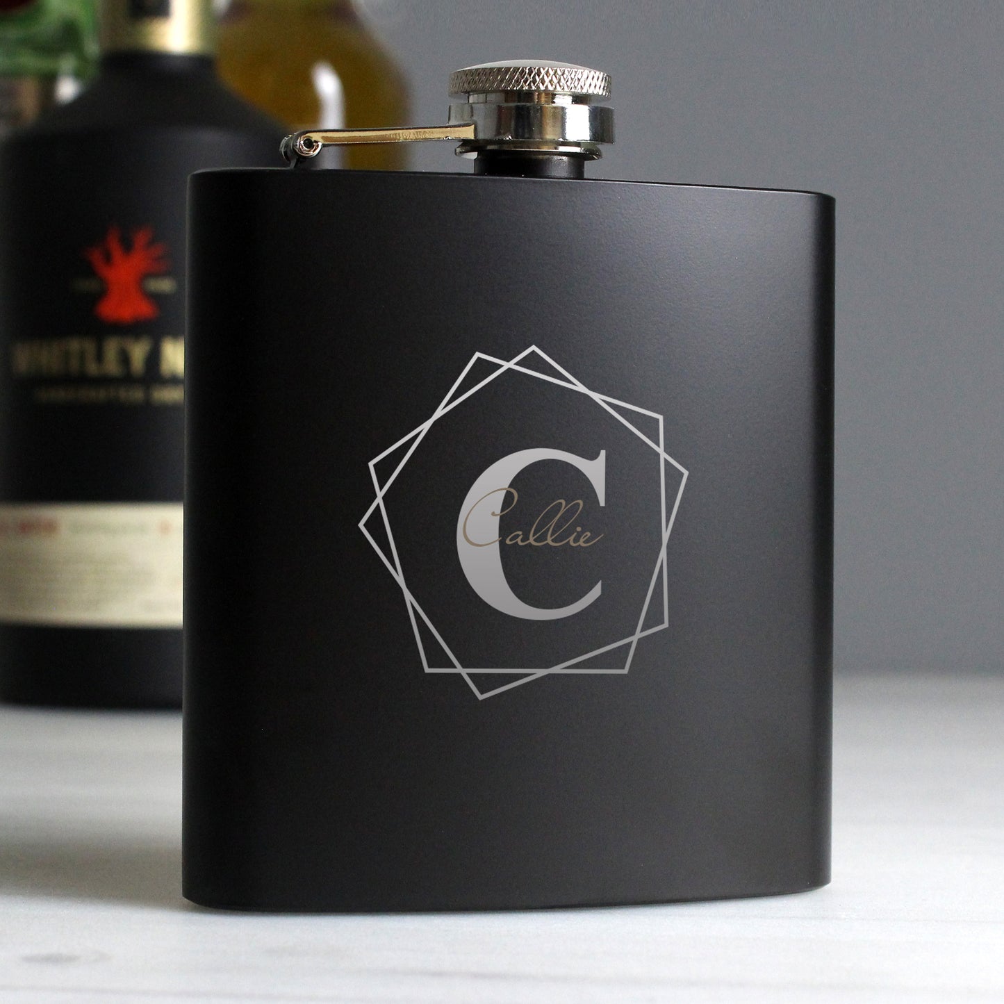 Personalised Geometric Initial Black Hip Flask - Personalise It!