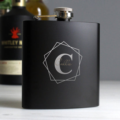 Personalised Geometric Initial Black Hip Flask - Personalise It!