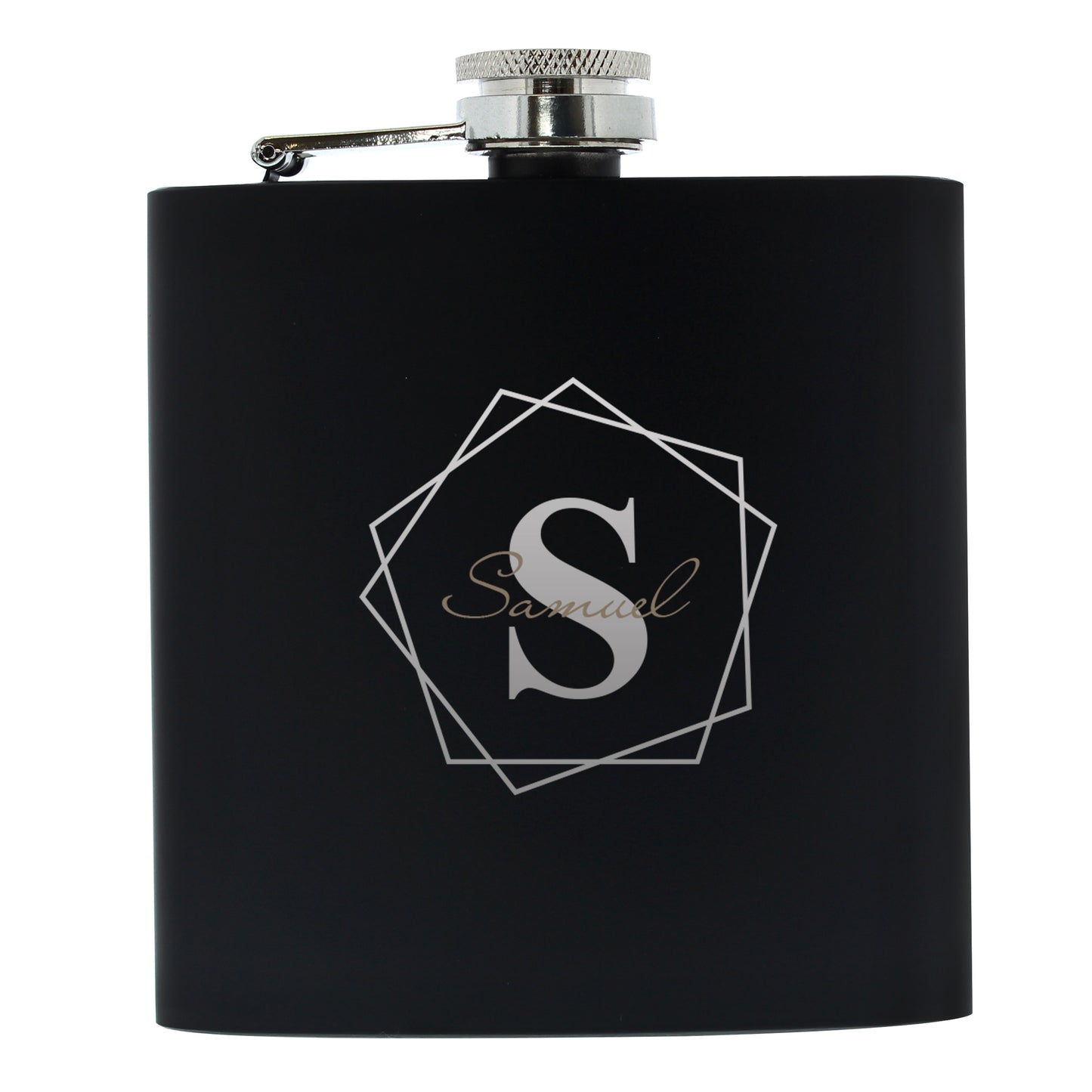Personalised Geometric Initial Black Hip Flask - Personalise It!
