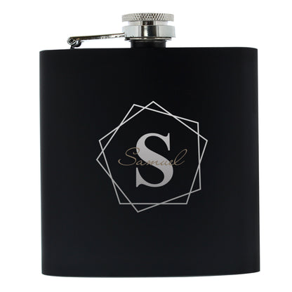 Personalised Geometric Initial Black Hip Flask - Personalise It!