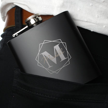 Personalised Geometric Initial Black Hip Flask - Personalise It!