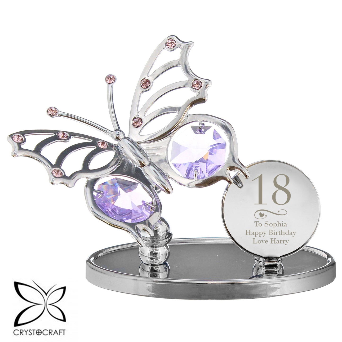 Personalised Swirls & Hearts Birthday Crystocraft Butterfly - Personalise It!