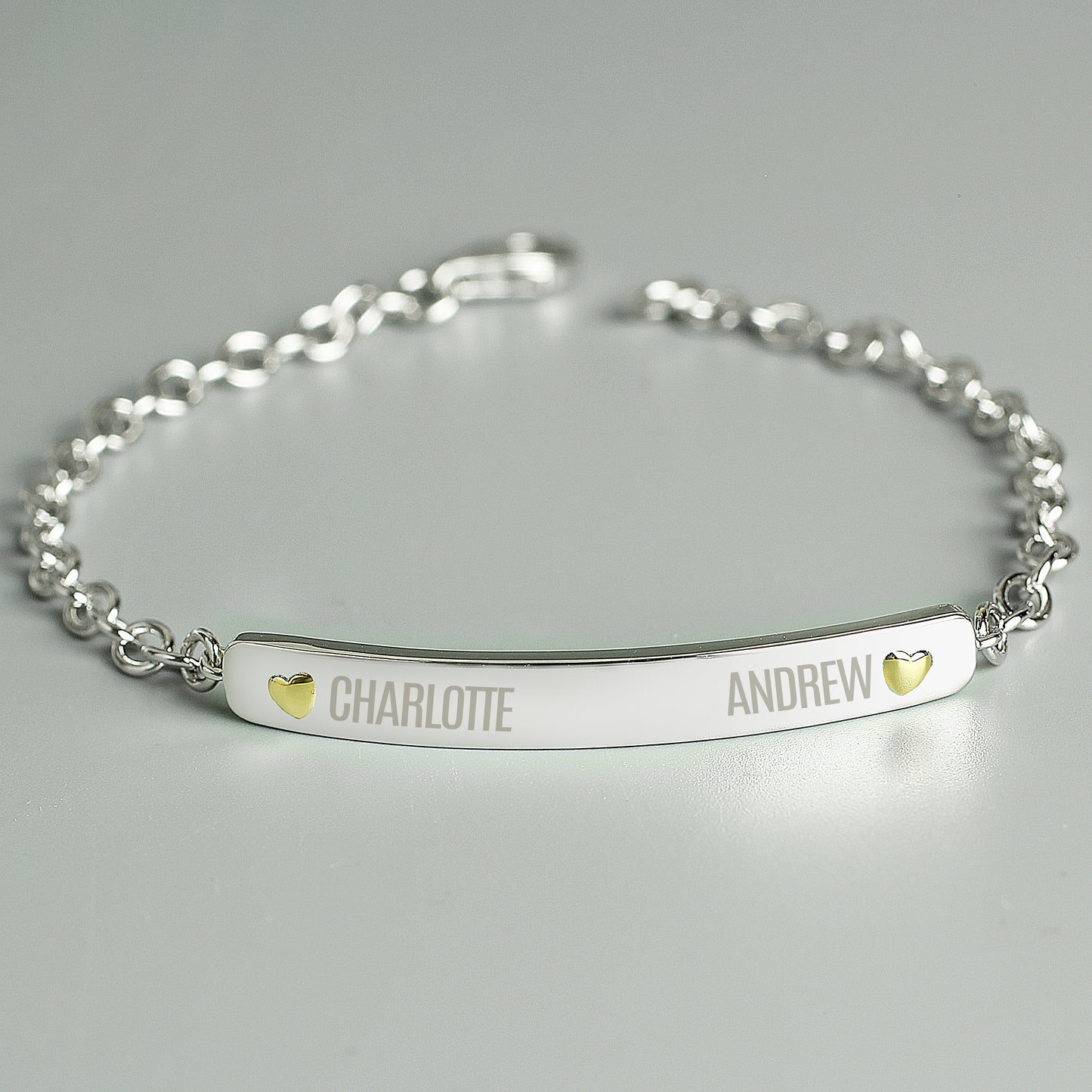 Personalised Two Names Sterling Silver and 9ct Gold Bar Bracelet - Personalise It!
