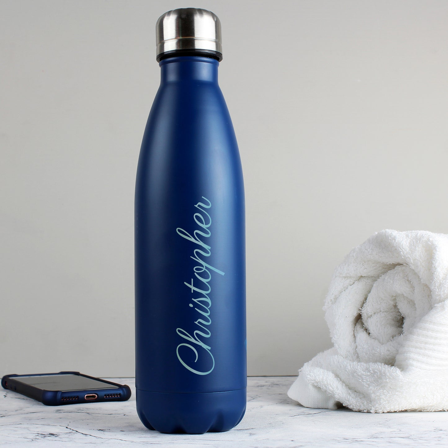 Personalised Blue Metal Insulated Drinks Bottle - Personalise It!