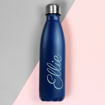 Personalised Blue Metal Insulated Drinks Bottle - Personalise It!