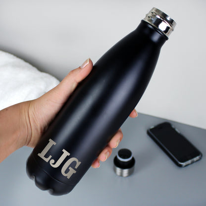 Personalised Initials Black Metal Insulated Drinks Bottle - Personalise It!
